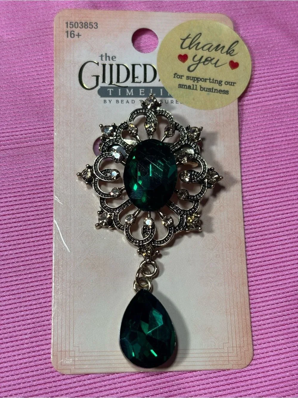 New Green Gem Filigree Brooch -